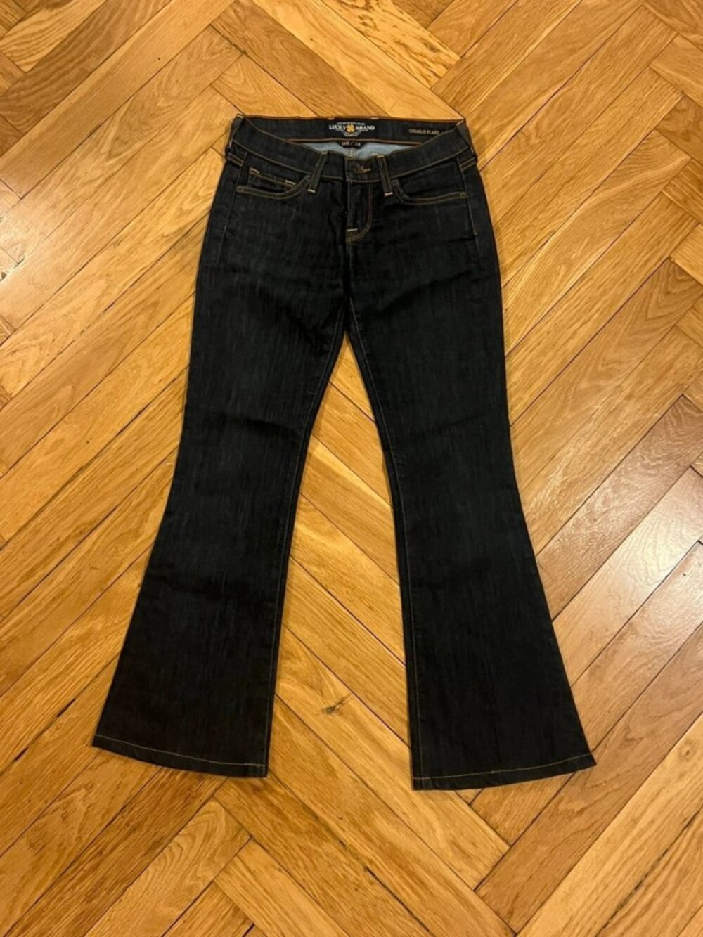 Dark Blue Low-Rise Flared Jeans, Size 24